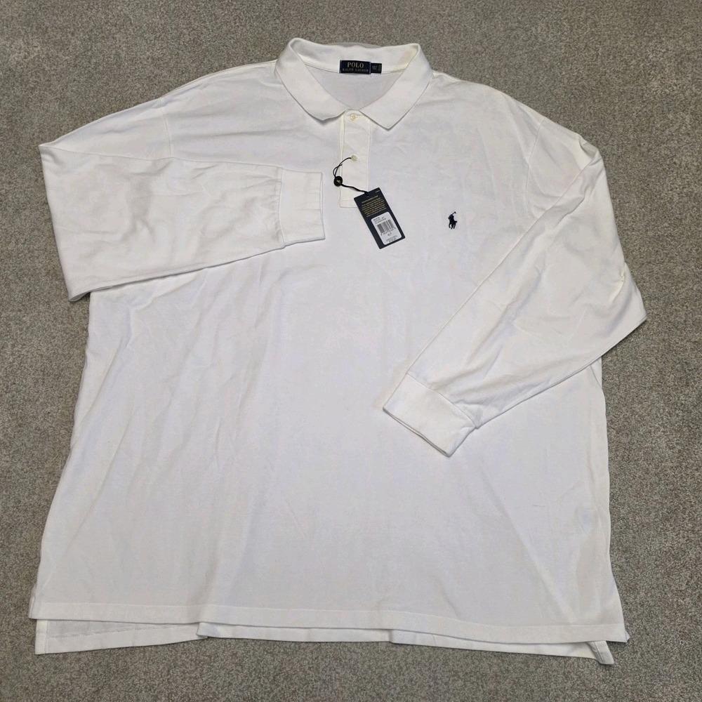 Polo Ralph Lauren Polo Shirt Long Sleeve Cotton White Mens 4XLT-Tall Pima Touch
